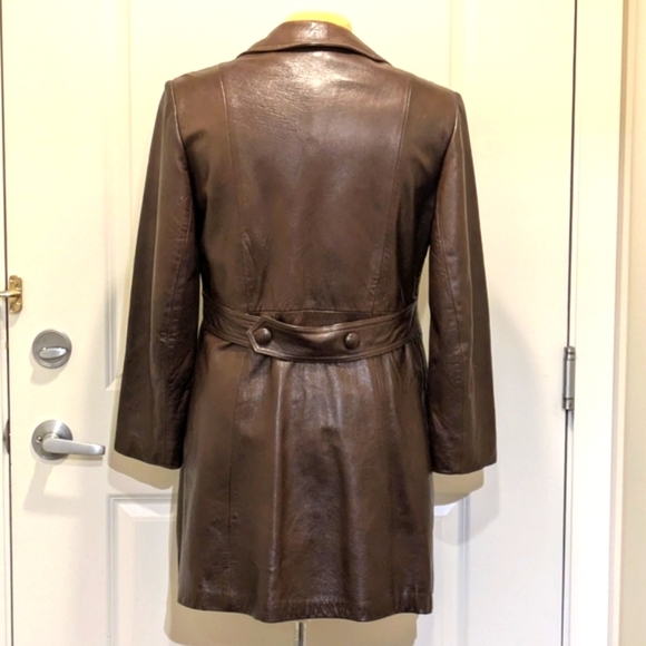 🇨🇦 Gorgeous 70s Trojan 20/XL Brown Leather Trench Coat Made in Canada - Picture 4 of 13